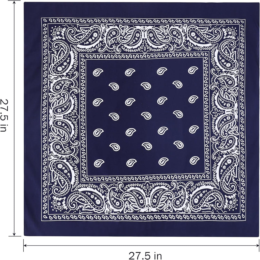 100% Cotton 27" x 27" Large Bandanas for Men & Women, Multi-Purpose Bandana Headbands, Square Head Scarf