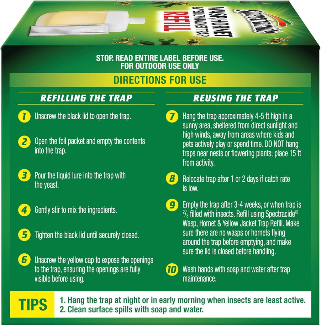 Spectracide Wasp, Hornet & Yellowjacket Trap, Hanging Wasp & Hornet Trap with a Quick-Drown Formula That Submerges & Kills Insects, 1 Count