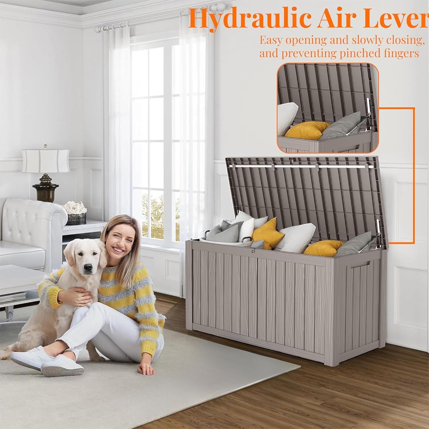 80 Gallon Resin Deck Box, Lockable Patio Outdoor Storage Box for Furniture, Garden Tools and Tools Storage, Waterproof Outside Storage Box - Black