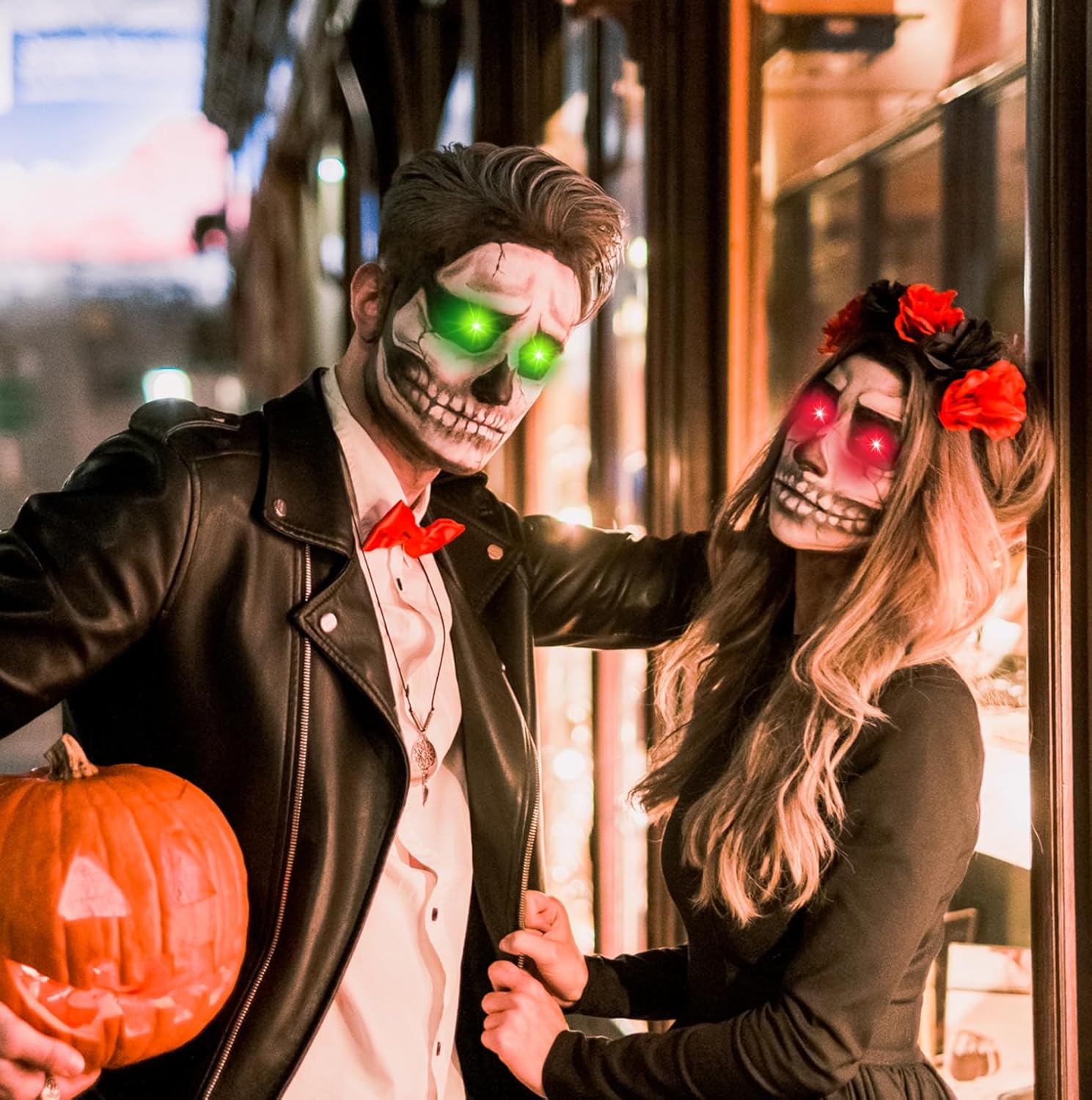 4 Pack Halloween Decoration LED Glowing Light Up Skulls Eyes, Horror DIY Glowing Eyes Lights Battery Operated for Halloween Decoration Masks, Skulls, Pumpkin, Spider, Tombstone Props (Red)