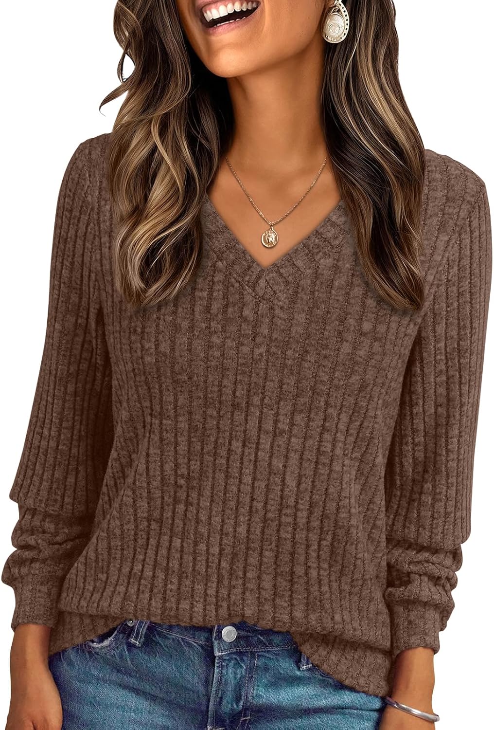 AUTOMET Womens V Neck Long Sleeve Shirt Fall Fashion Tops Tunic Dressy Casual Sweater Clothes Cute Trendy Work Outfits 2025