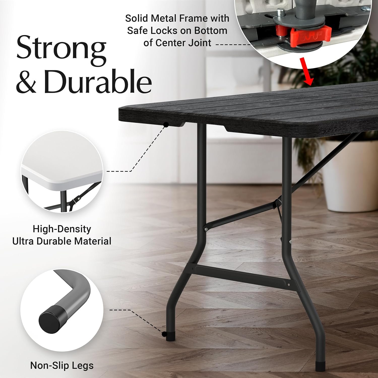 6 Feet Foldable Table with Built in Handle & Steel Legs | Heavy Duty Portable | Perfect for Party, Dining, Wedding, Events, Picnic Indoor, Outdoor, Camping, Utility, Folding