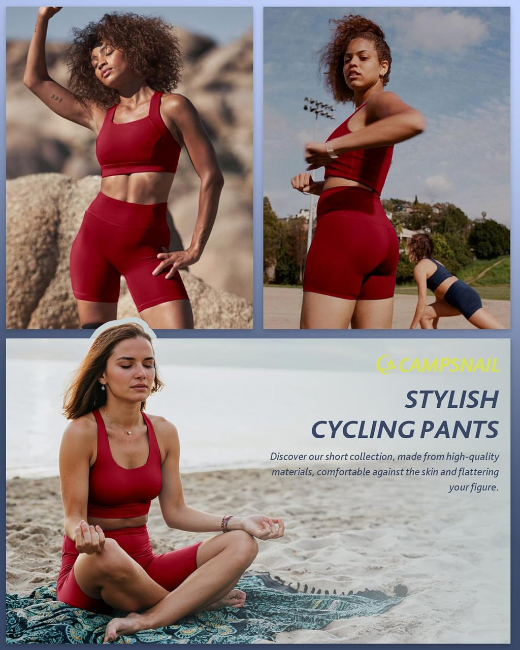 CAMPSNAIL Biker Shorts Women with Pockets - 3"/5"/8" High Waisted Workout Spandex Tummy Control Gym Running Yoga Shorts