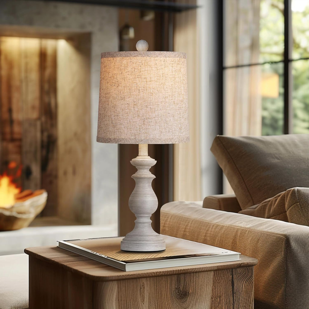 PARTPHONER Traditional Table Lamp Set of 2, Rustic Farmhouse Table Lamps for Living Room Bedroom, 22" Bedside Desk Lamps Vintage Nightstand Lamps with Linen Shades, Antique Grey