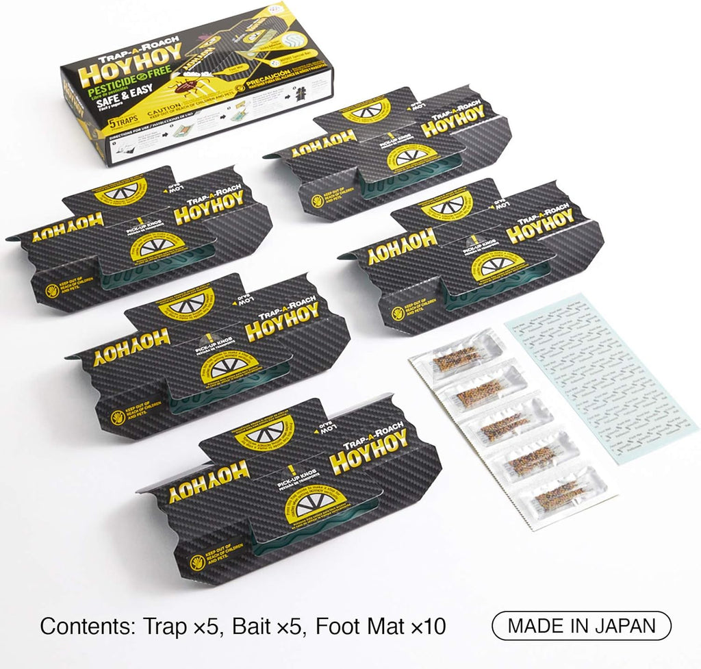 HOY HOY Trap A Roach - 10 Traps [2 Pack] Baited Glue Traps, Great for Home with Kids & Pets Indoor, Sticky Pest Control Trap, Roach Killer, Made in Japan