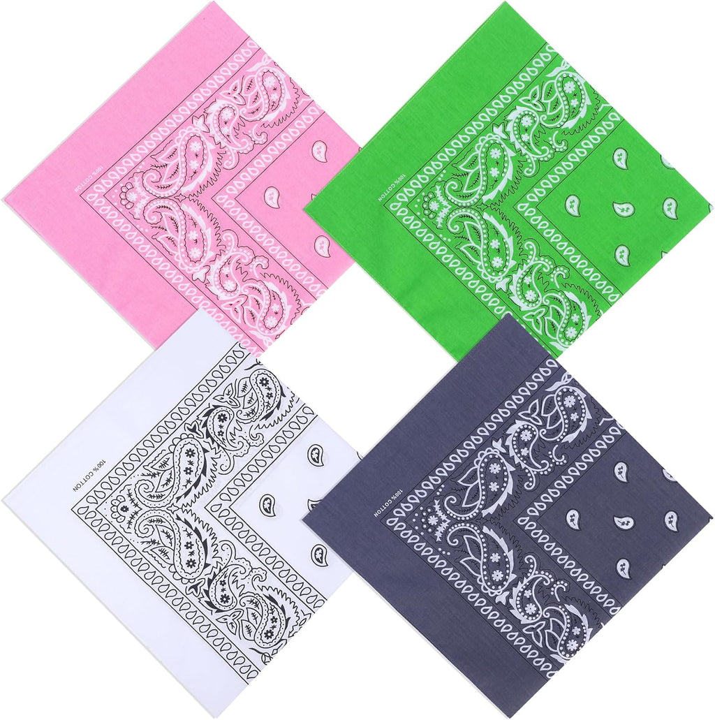 100% Cotton 27" x 27" Large Bandanas for Men & Women, Multi-Purpose Bandana Headbands, Square Head Scarf