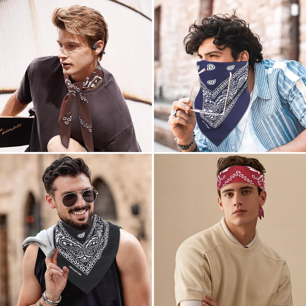 100% Cotton 27" x 27" Large Bandanas for Men & Women, Multi-Purpose Bandana Headbands, Square Head Scarf