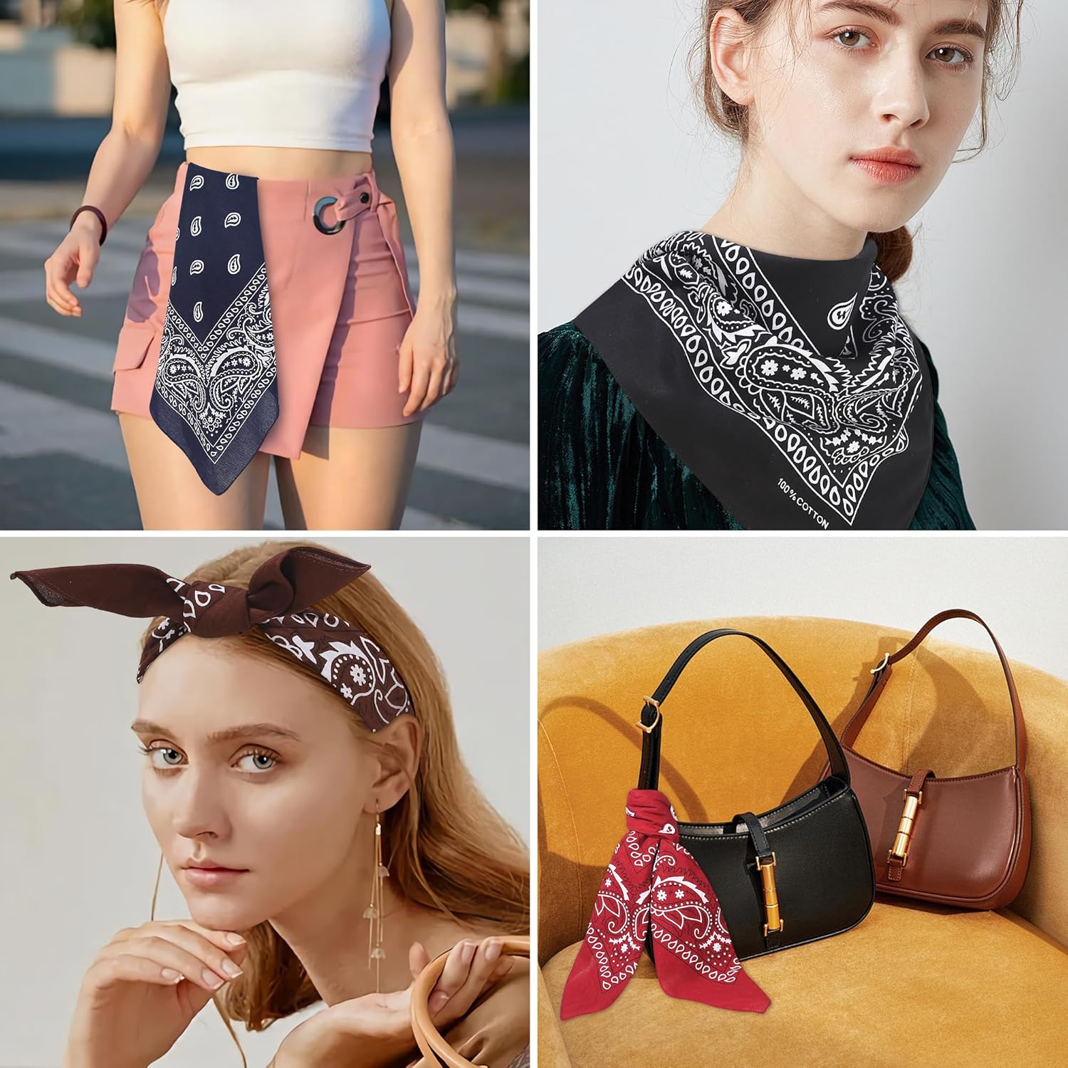 100% Cotton 27" x 27" Large Bandanas for Men & Women, Multi-Purpose Bandana Headbands, Square Head Scarf