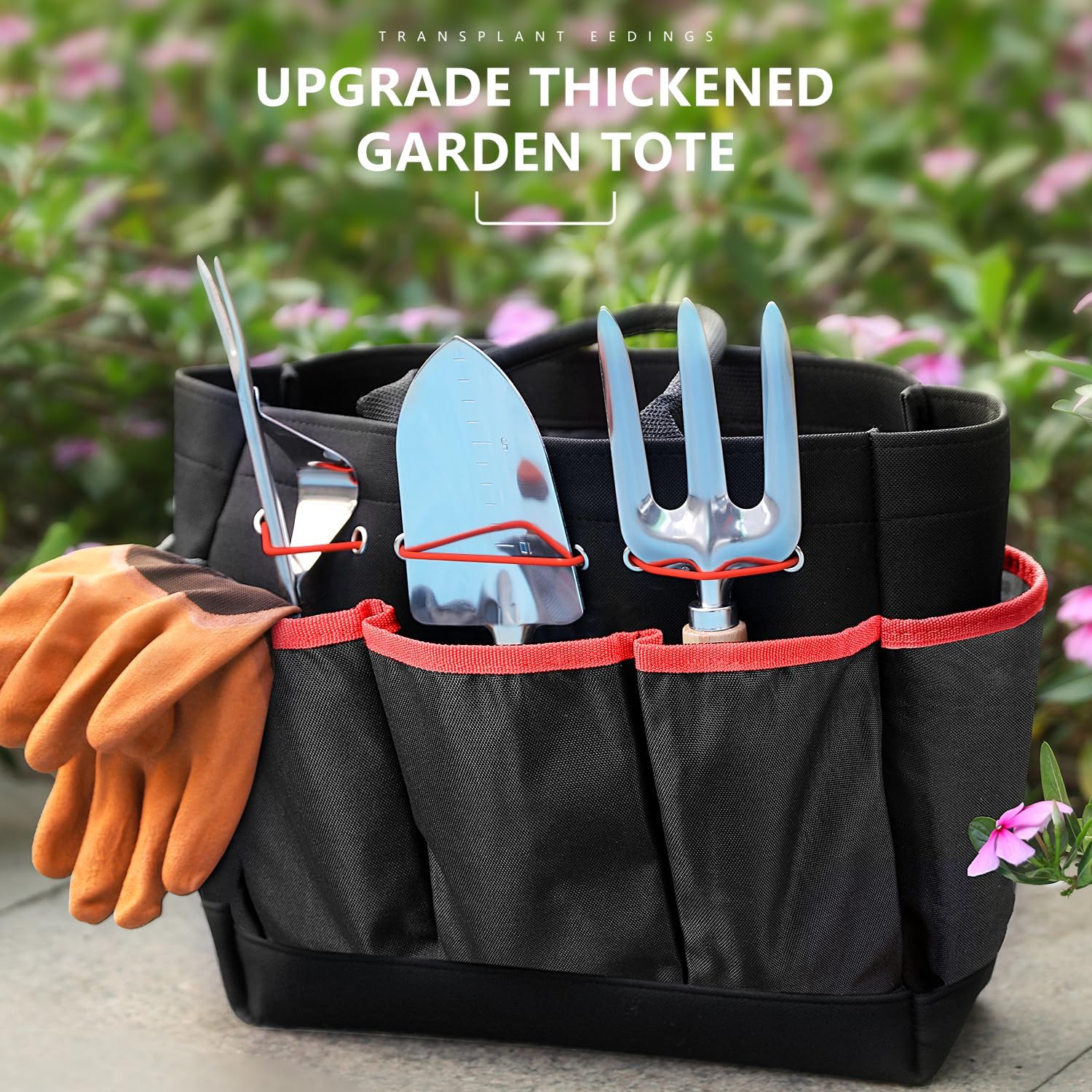 Gardening Tools 9-Piece Heavy Duty Garden Hand Tools with Fashion and Durable Garden Tools Organizer Handbag, Rust-Proof Garden Tool Set, Ideal Gardening Gifts for Women