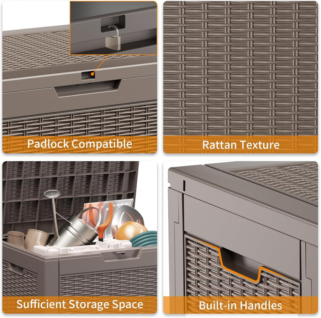 80 Gallon Resin Deck Box, Lockable Patio Outdoor Storage Box for Furniture, Garden Tools and Tools Storage, Waterproof Outside Storage Box - Black