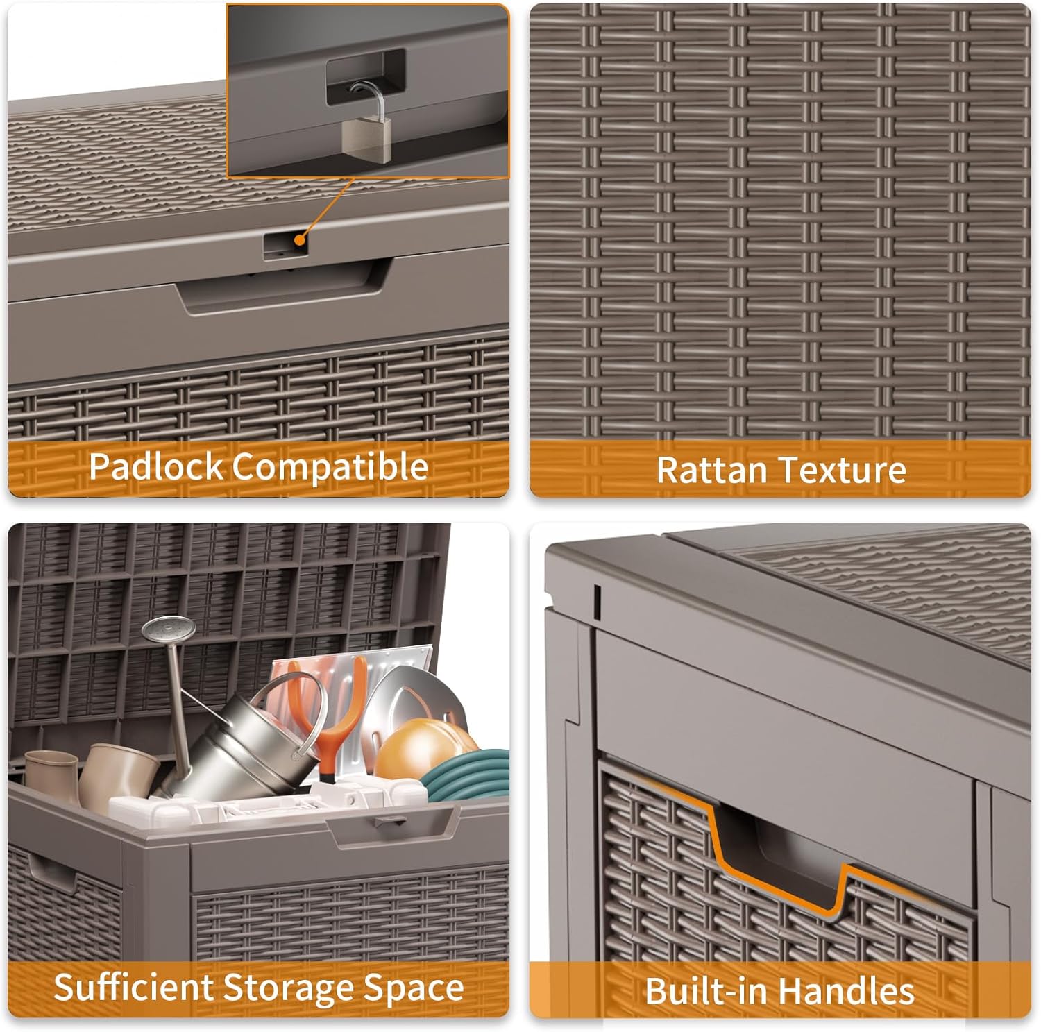 80 Gallon Resin Deck Box, Lockable Patio Outdoor Storage Box for Furniture, Garden Tools and Tools Storage, Waterproof Outside Storage Box - Black