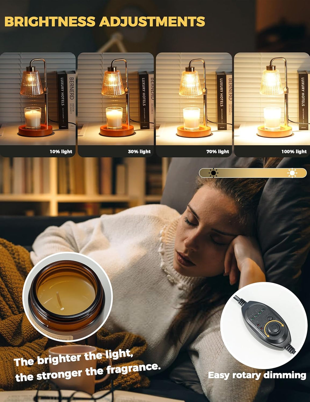 Candle Warmer Lamp with Timer Dimmable, Birthday Gifts for Women Mom, House Warming Gifts New Home Decor, Wax Melt Warmer for Jar Candles with 2 Bulbs