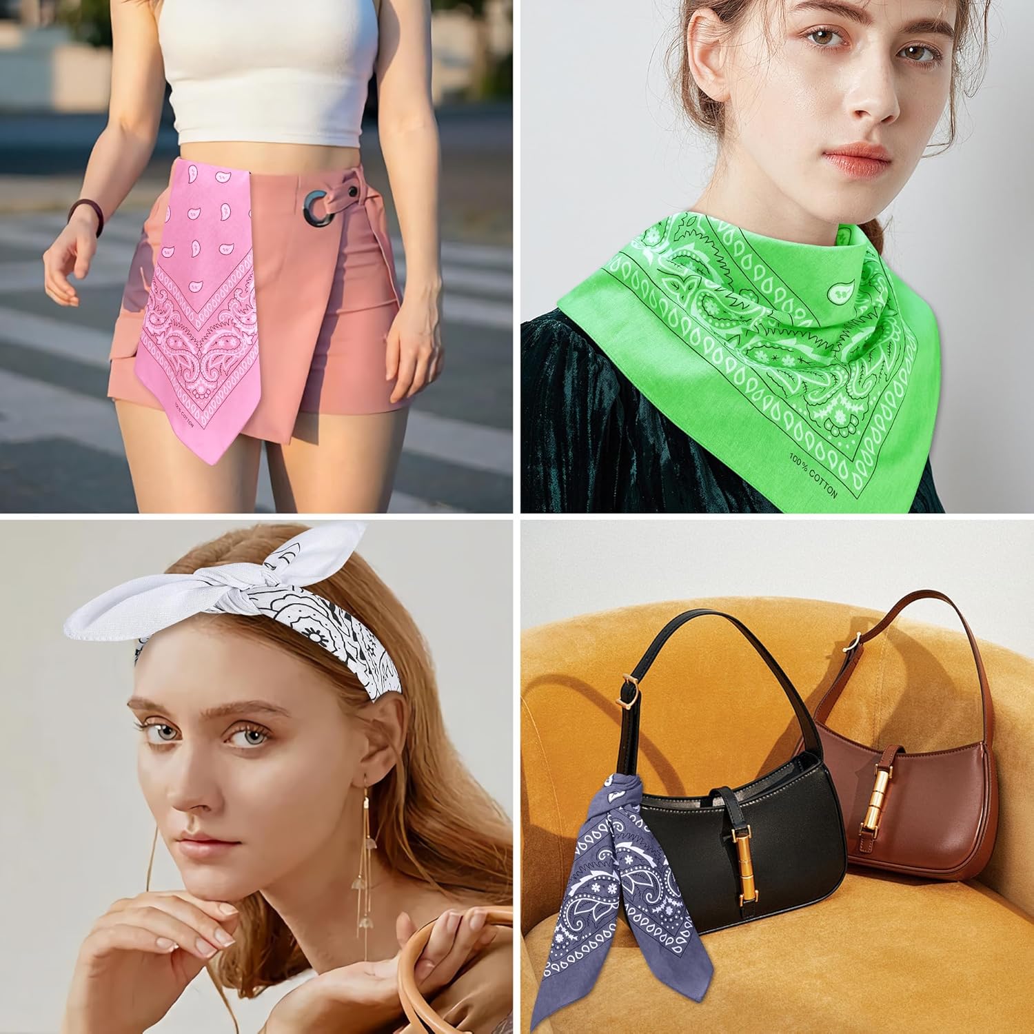 100% Cotton 27" x 27" Large Bandanas for Men & Women, Multi-Purpose Bandana Headbands, Square Head Scarf