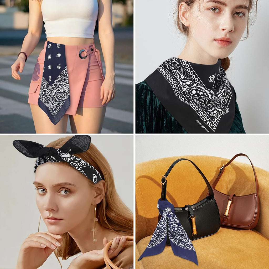 100% Cotton 27" x 27" Large Bandanas for Men & Women, Multi-Purpose Bandana Headbands, Square Head Scarf