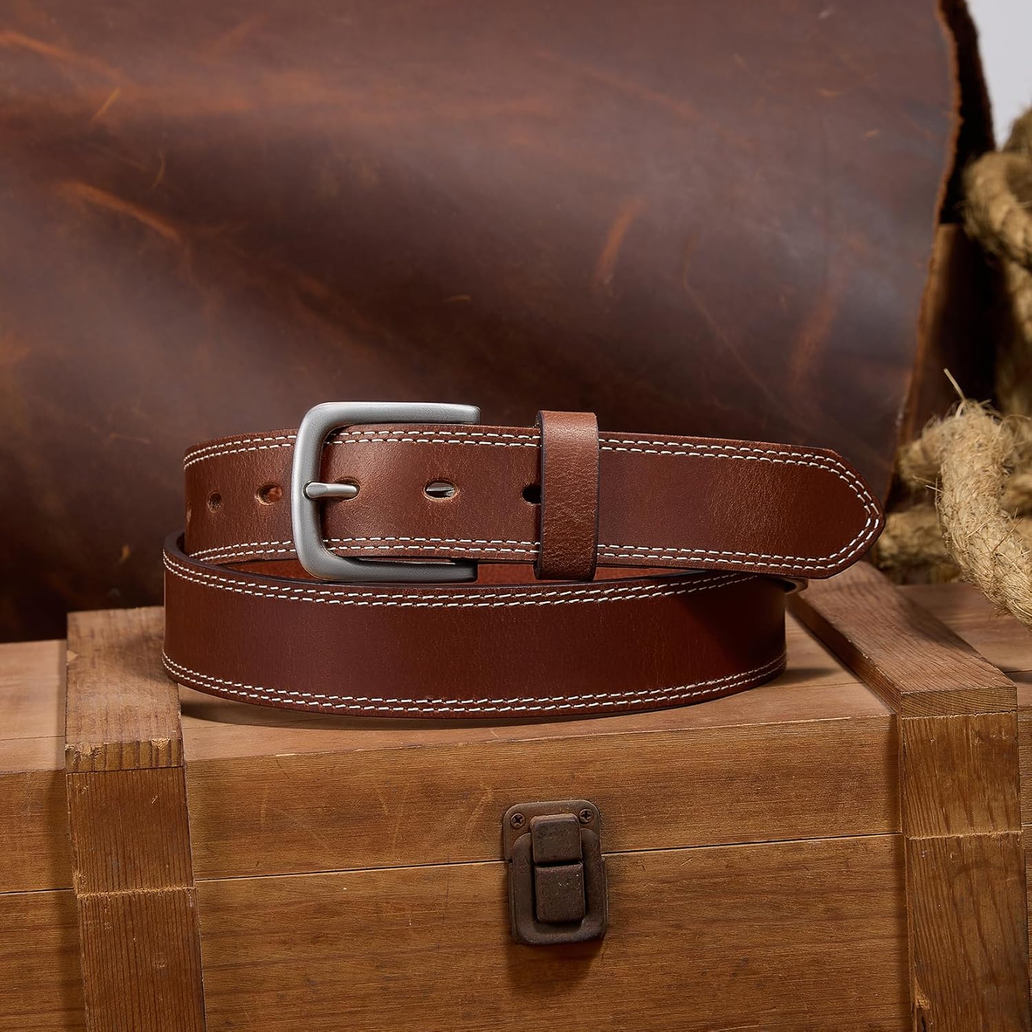 VATAN Men's Genuine Leather Casual Every Day Jeans Belts, Handmade Men Leather Belt with Gift Box