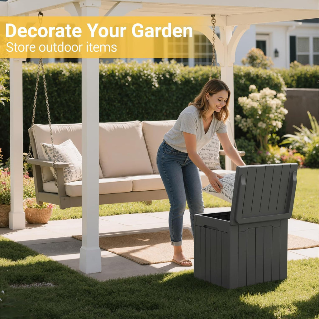 Greesum 31 Gallon Resin Deck Box Large Outdoor Storage for Patio Furniture, Garden Tools, Pool Supplies, Weatherproof and UV Resistant, Lockable, Dark Black