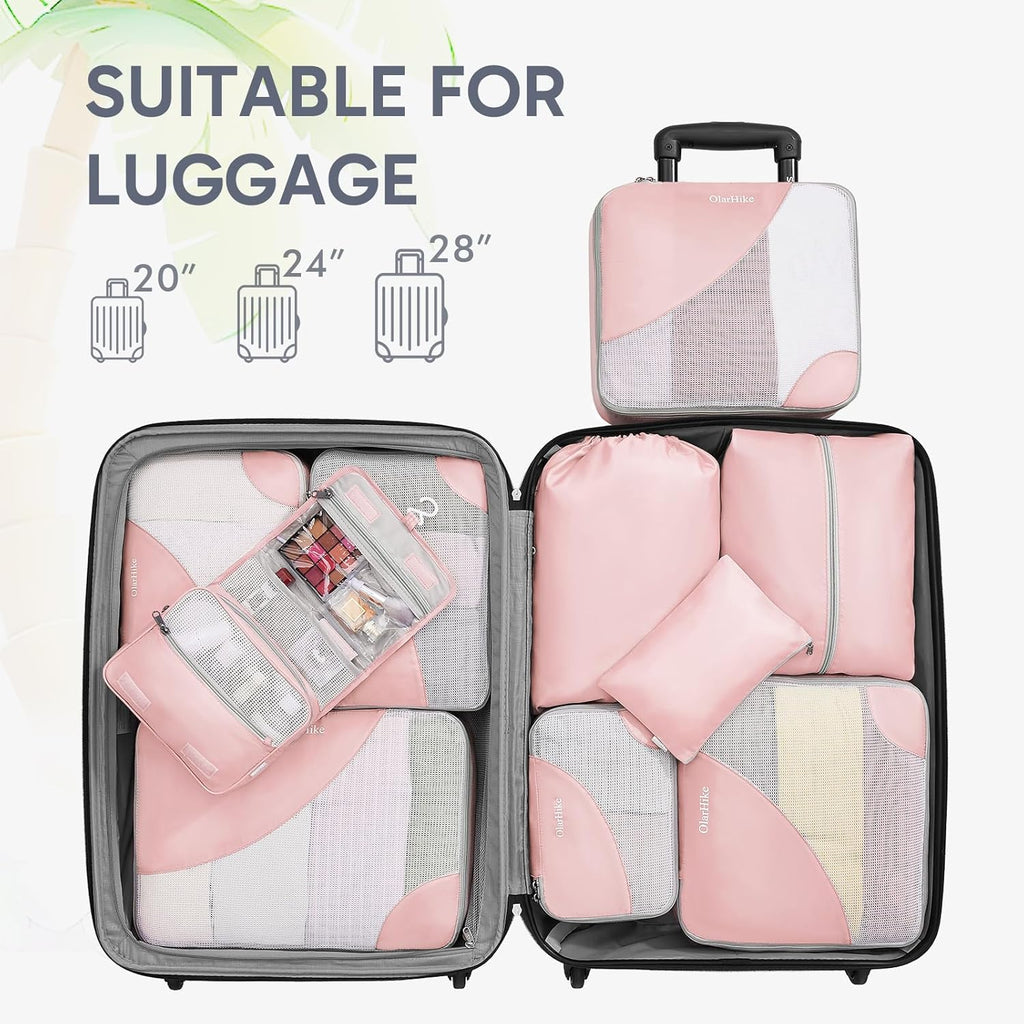 10 Set/8 Set Packing Cubes for Travel, Gifts for Women Mom,Anti-Tearing Suitcase Organizer for Luggage with Shoe & Hanging Toiletry Bag,OlarHike Vacation Essentials & Accessories for Cruise Ship,Cream