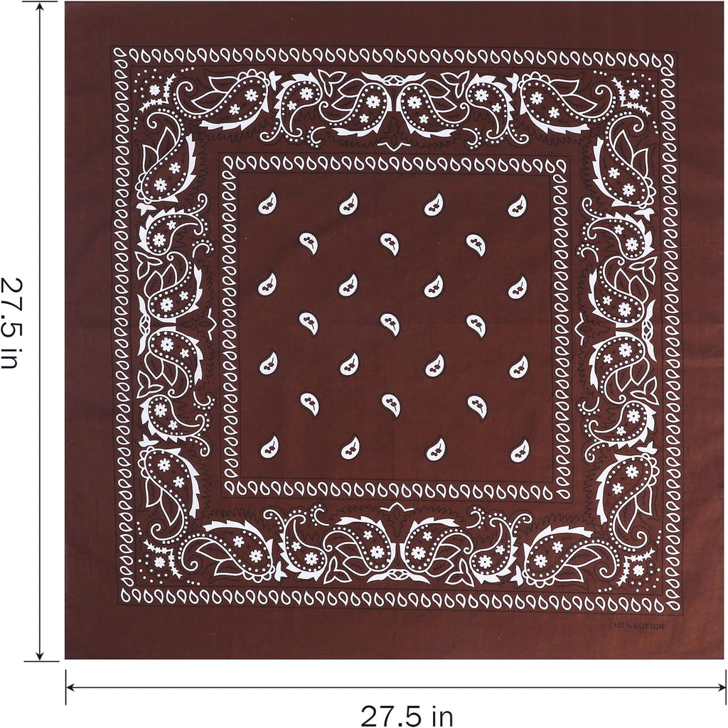 100% Cotton 27" x 27" Large Bandanas for Men & Women, Multi-Purpose Bandana Headbands, Square Head Scarf