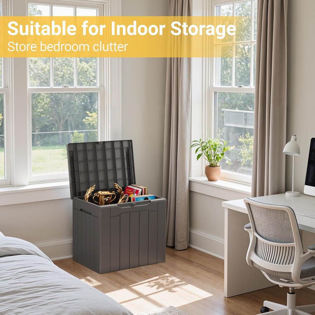 Greesum 31 Gallon Resin Deck Box Large Outdoor Storage for Patio Furniture, Garden Tools, Pool Supplies, Weatherproof and UV Resistant, Lockable, Dark Black