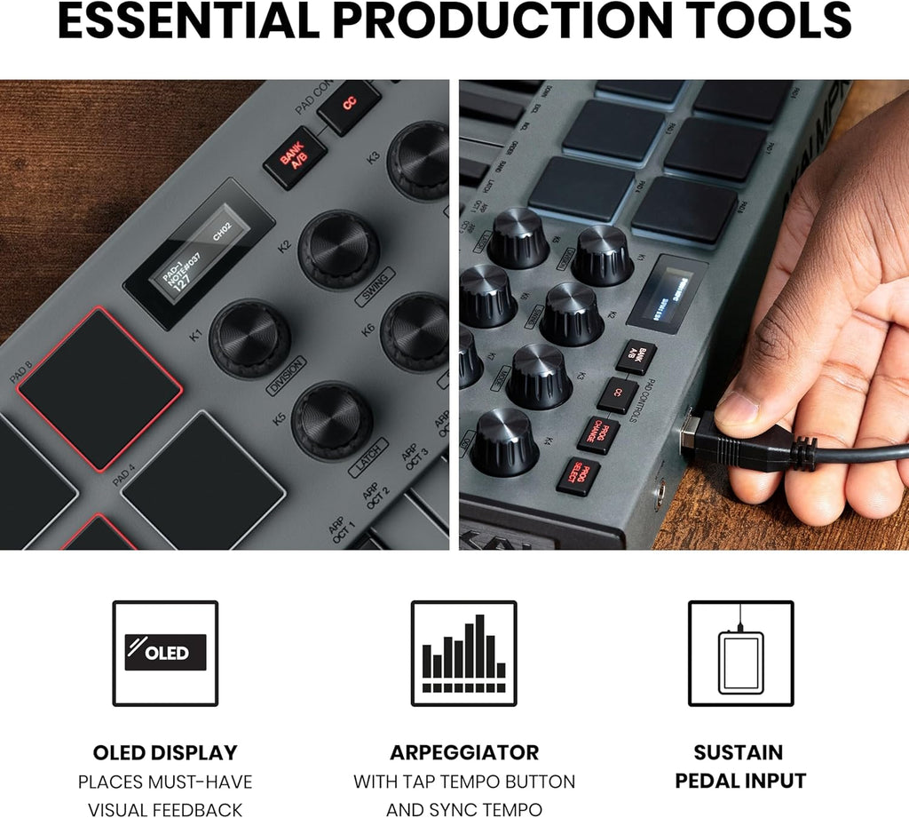 Akai Professional MPK Mini MK3 - 25 Key USB MIDI Keyboard Controller With 8 Backlit Drum Pads, 8 Knobs, Music Production Software and Native Instruments Sound Package (NKS Integration)