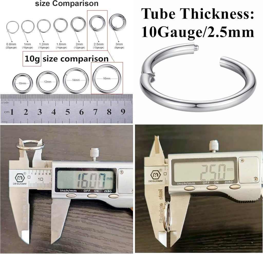 ORANGELOVE Hypoallergenic Nose Rings 20G 18G 16G 14G 12G 10G 8G 316l Surgical Steel Septum Jewelry Hinged Segment Ring Body Piercing Nose Hoop Lip Rings Nose Helix Cartilage Rook Earrings