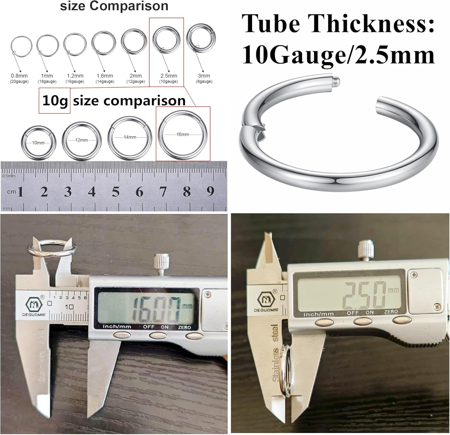 ORANGELOVE Hypoallergenic Nose Rings 20G 18G 16G 14G 12G 10G 8G 316l Surgical Steel Septum Jewelry Hinged Segment Ring Body Piercing Nose Hoop Lip Rings Nose Helix Cartilage Rook Earrings