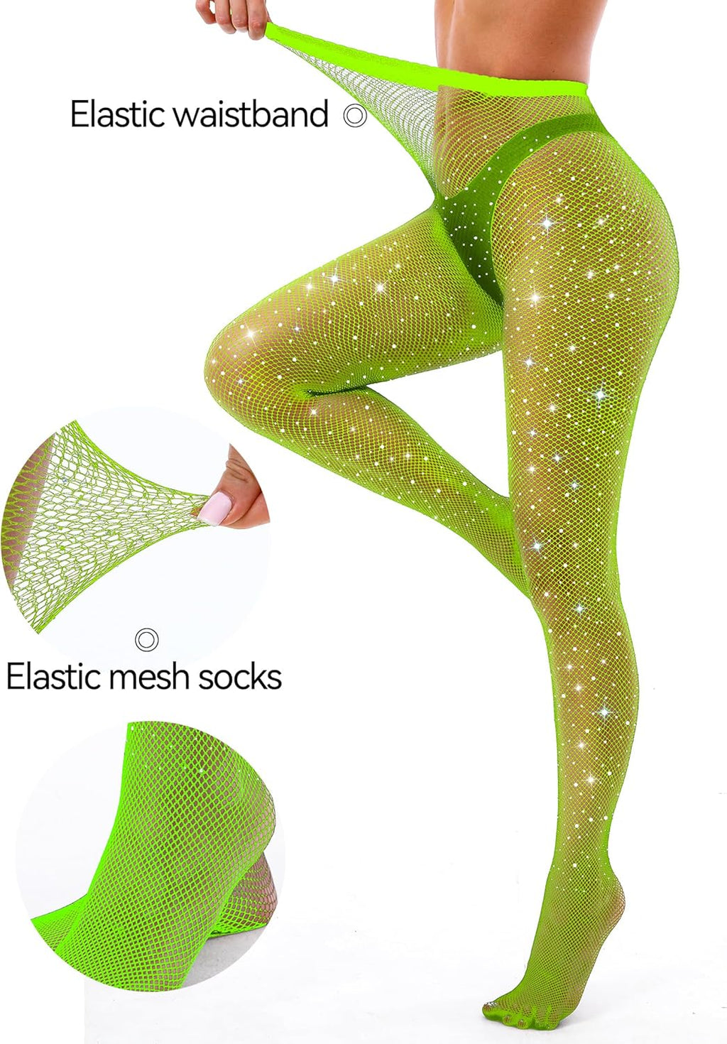 VEBZIN Sexy Sparkly Fishnets Stockings Jeweled High Waist Fishnet Tights for Women Rhinestone Party Pantyhose