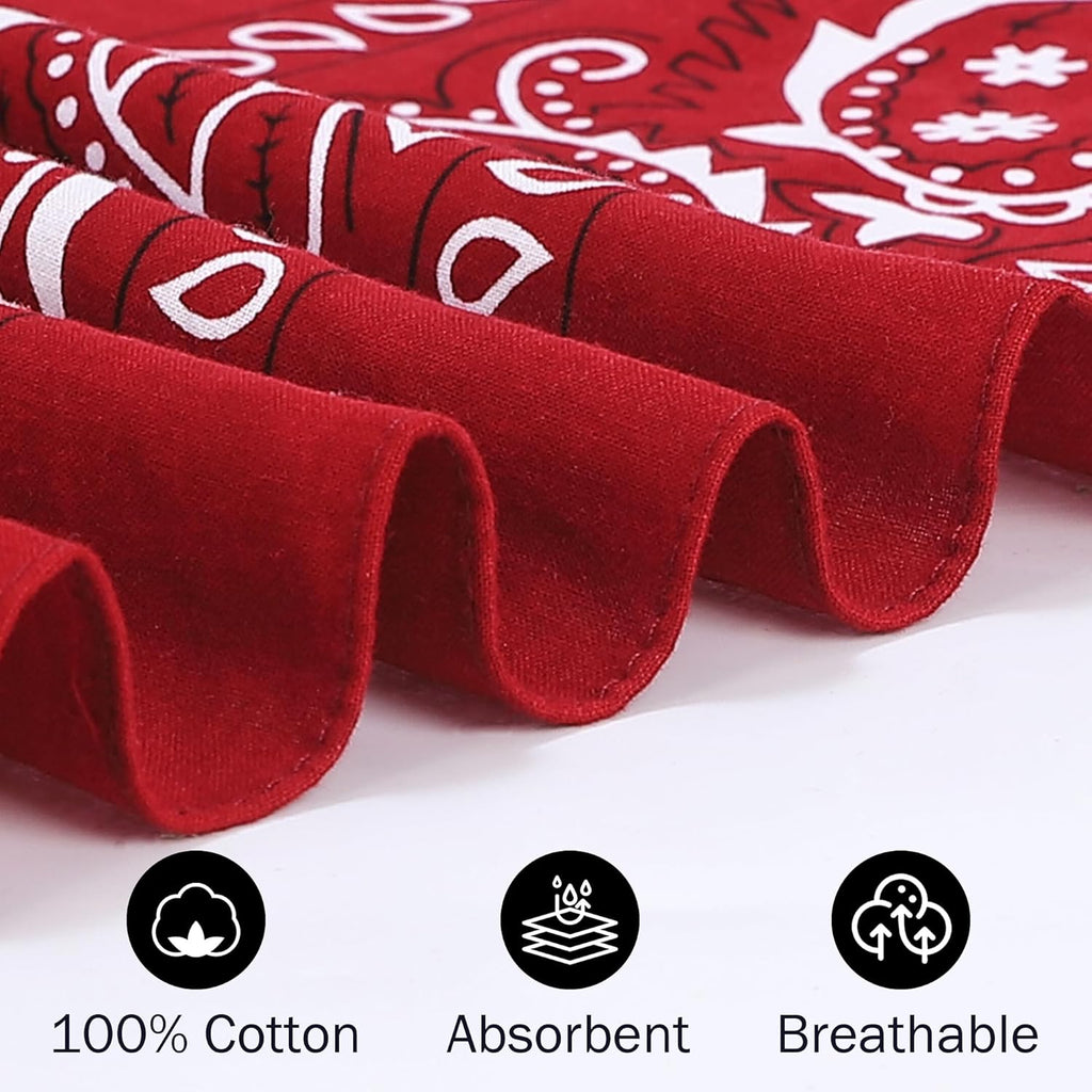 100% Cotton 27" x 27" Large Bandanas for Men & Women, Multi-Purpose Bandana Headbands, Square Head Scarf