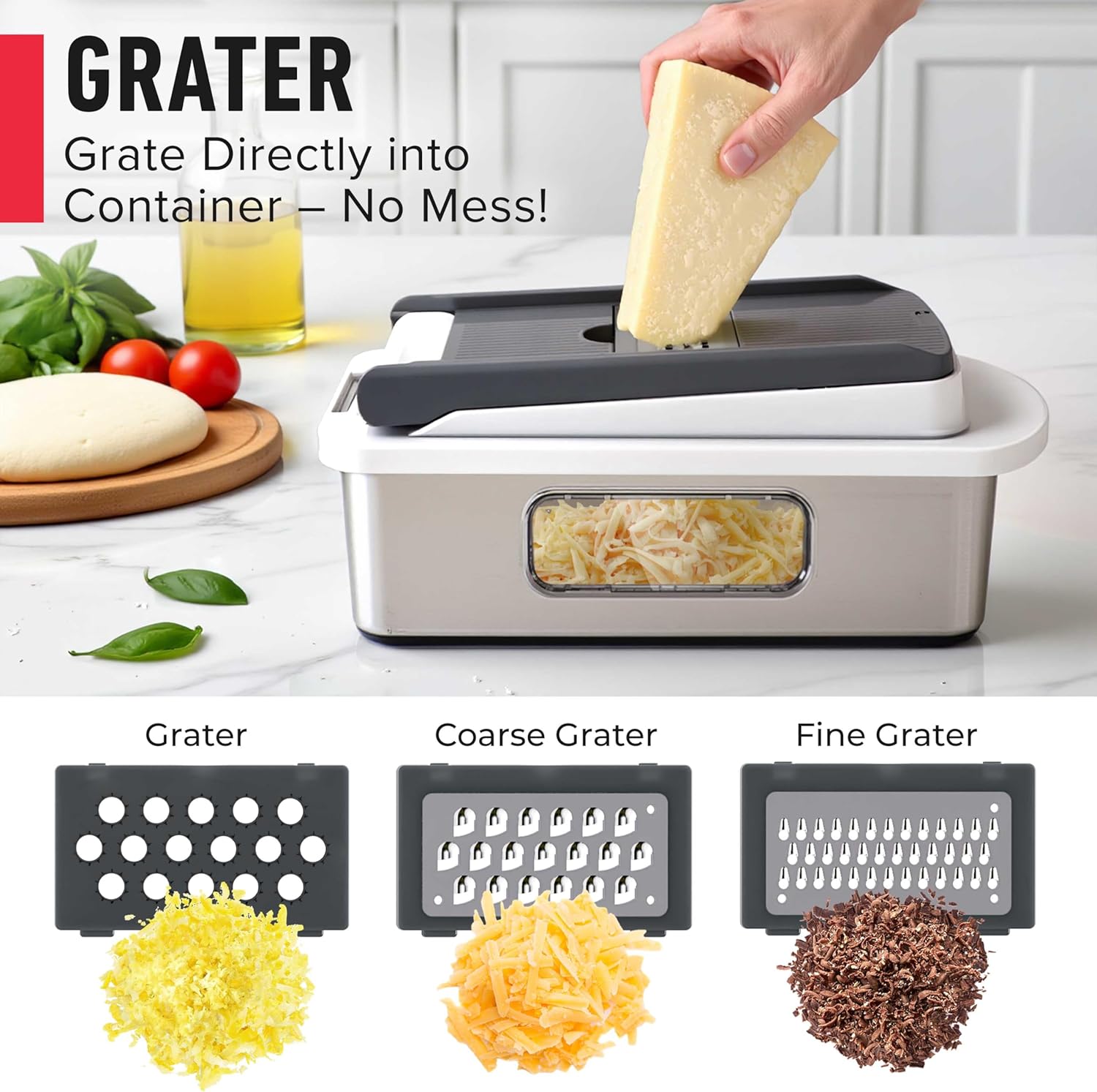 Mueller Pro-Series All-in-One, 12 Blade Mandoline Slicer for Kitchen, Food Chopper, Vegetable Slicer and Spiralizer, Cutter, Dicer, Grater, Kitchen Gadgets Sets with Container, White Sand/Gray