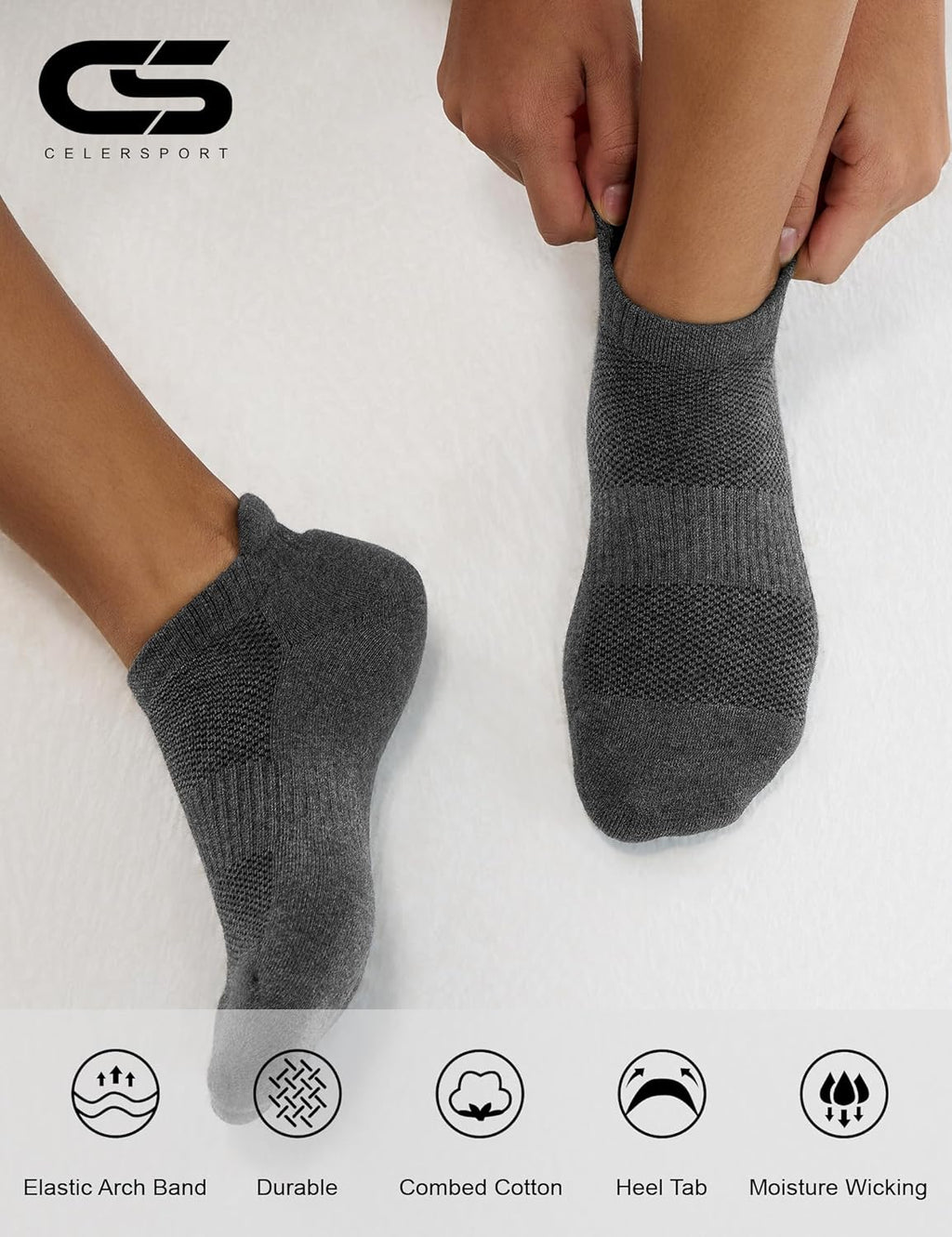 CS CELERSPORT 6 Pairs Ankle Athletic Running Socks Low Cut Sports Tab Socks for Men and Women