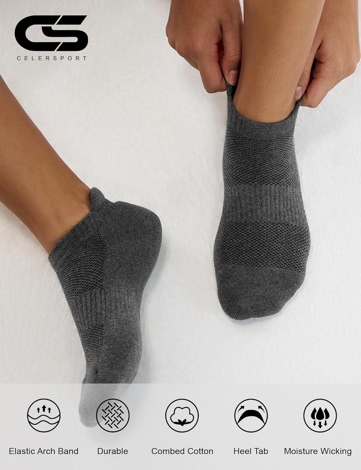 CS CELERSPORT 6 Pairs Ankle Athletic Running Socks Low Cut Sports Tab Socks for Men and Women