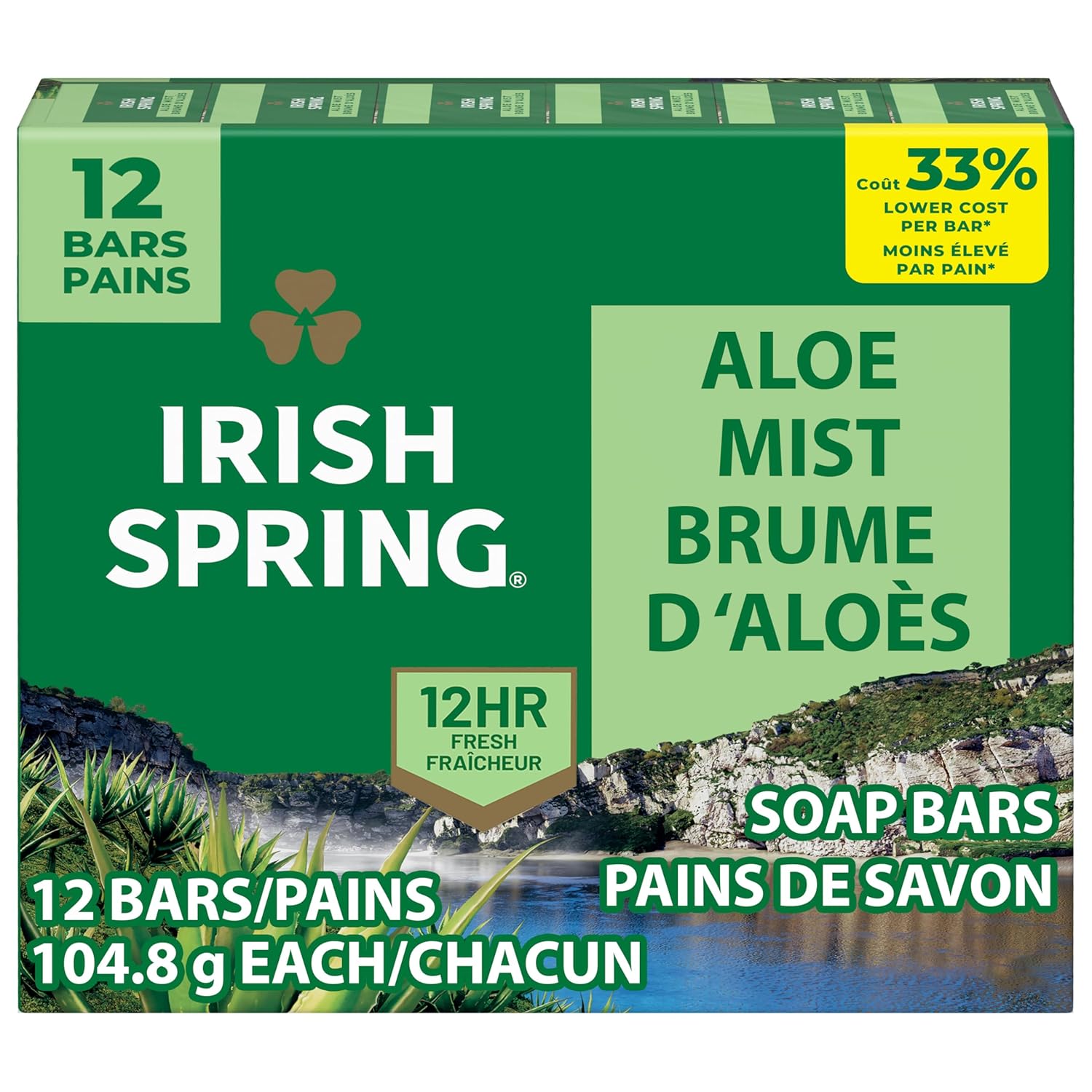 Irish Spring Bar Soap for Men, Original Clean, Smell Fresh and Clean for 12 Hours, Men Soap Bars for Washing Hands and Body, Mild for Skin, Recyclable Carton, 3.7 Ounce - 3 Count (Pack of 8)