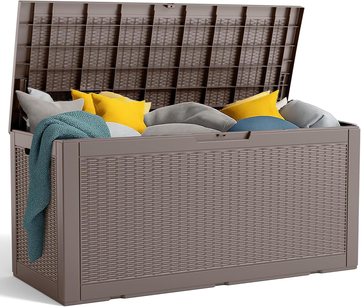 80 Gallon Resin Deck Box, Lockable Patio Outdoor Storage Box for Furniture, Garden Tools and Tools Storage, Waterproof Outside Storage Box - Black