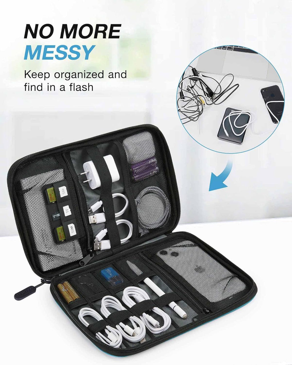 BAGSMART Large Electronics Travel Organizer Case, Tech Accessories Cord Storage Bag for Phone, Power Bank, SD Card, Cables, Black