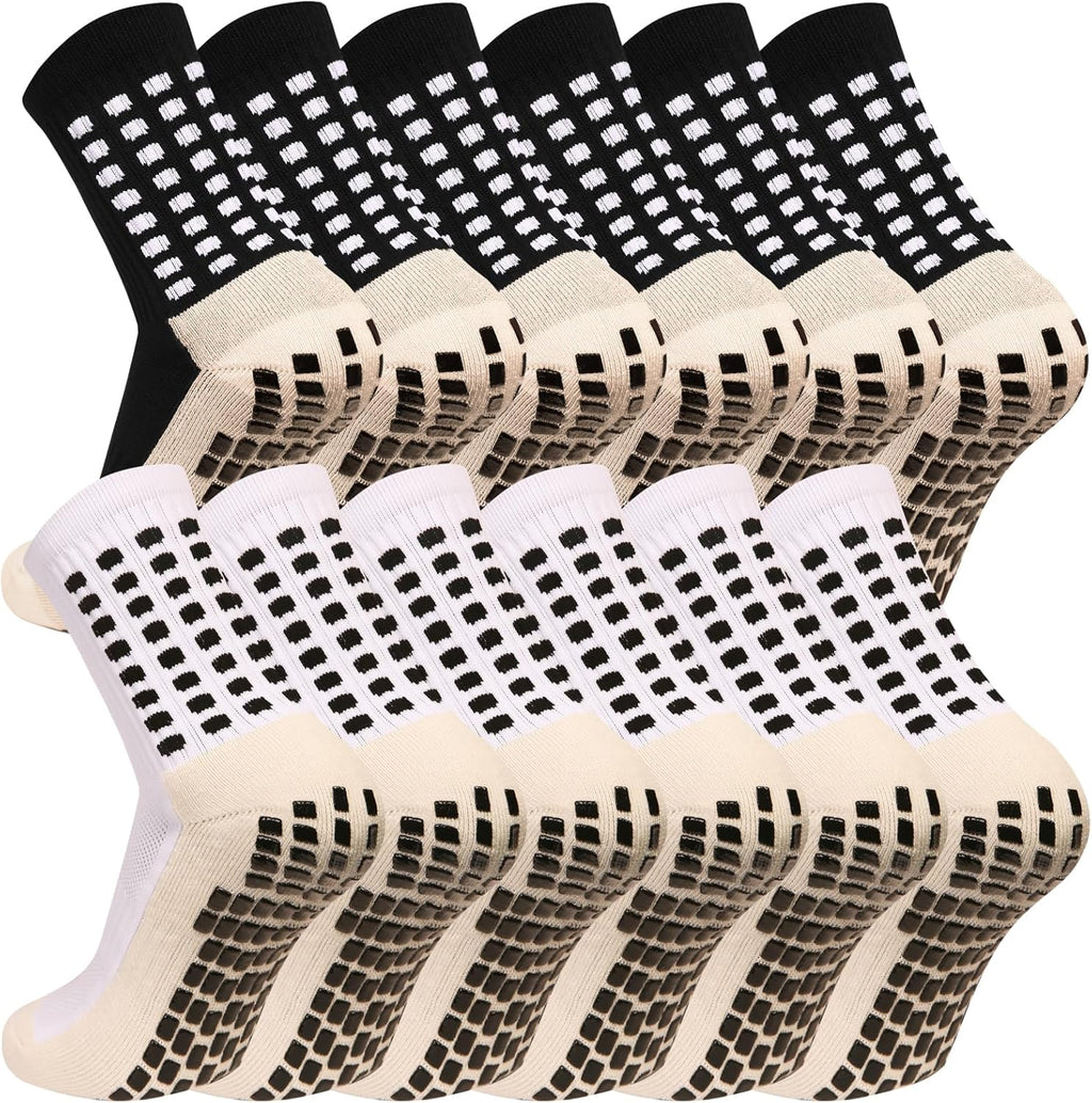 Men's Grip Soccer Socks Anti Slip Athletic Socks Non Slip Football Basketball Socks with Grip Pads2/4/6