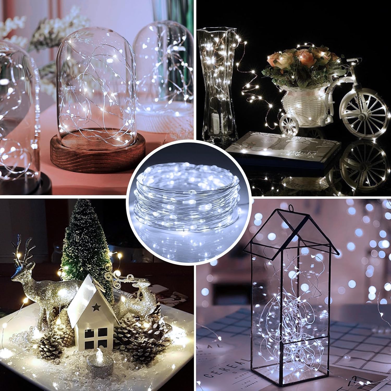 6 Pack Fairy Lights Battery Operated 7ft 20 LED Mini String Lights Twinkle Lights Silver Wire Firefly Starry Moon Lights for Mason Jars Wedding Party Christmas Centerpiece Table Decorations,Warm White