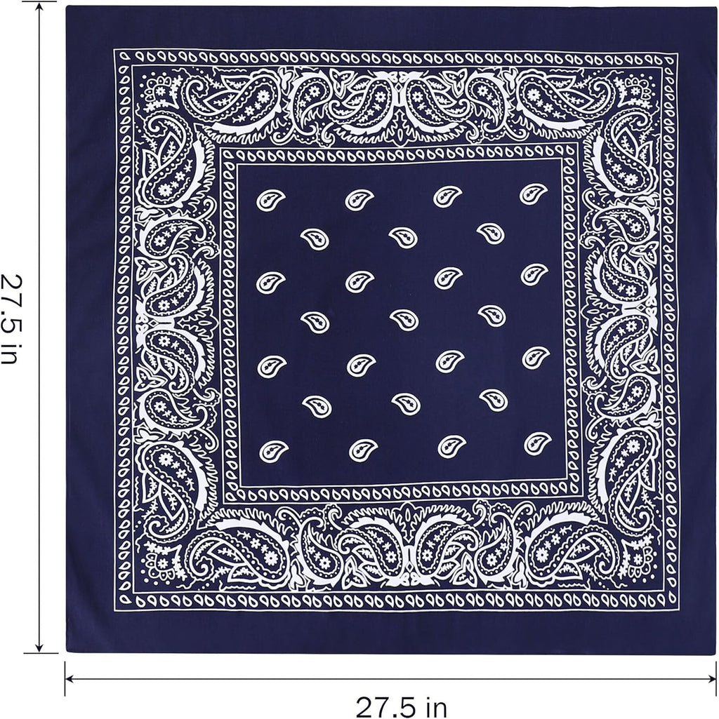100% Cotton 27" x 27" Large Bandanas for Men & Women, Multi-Purpose Bandana Headbands, Square Head Scarf