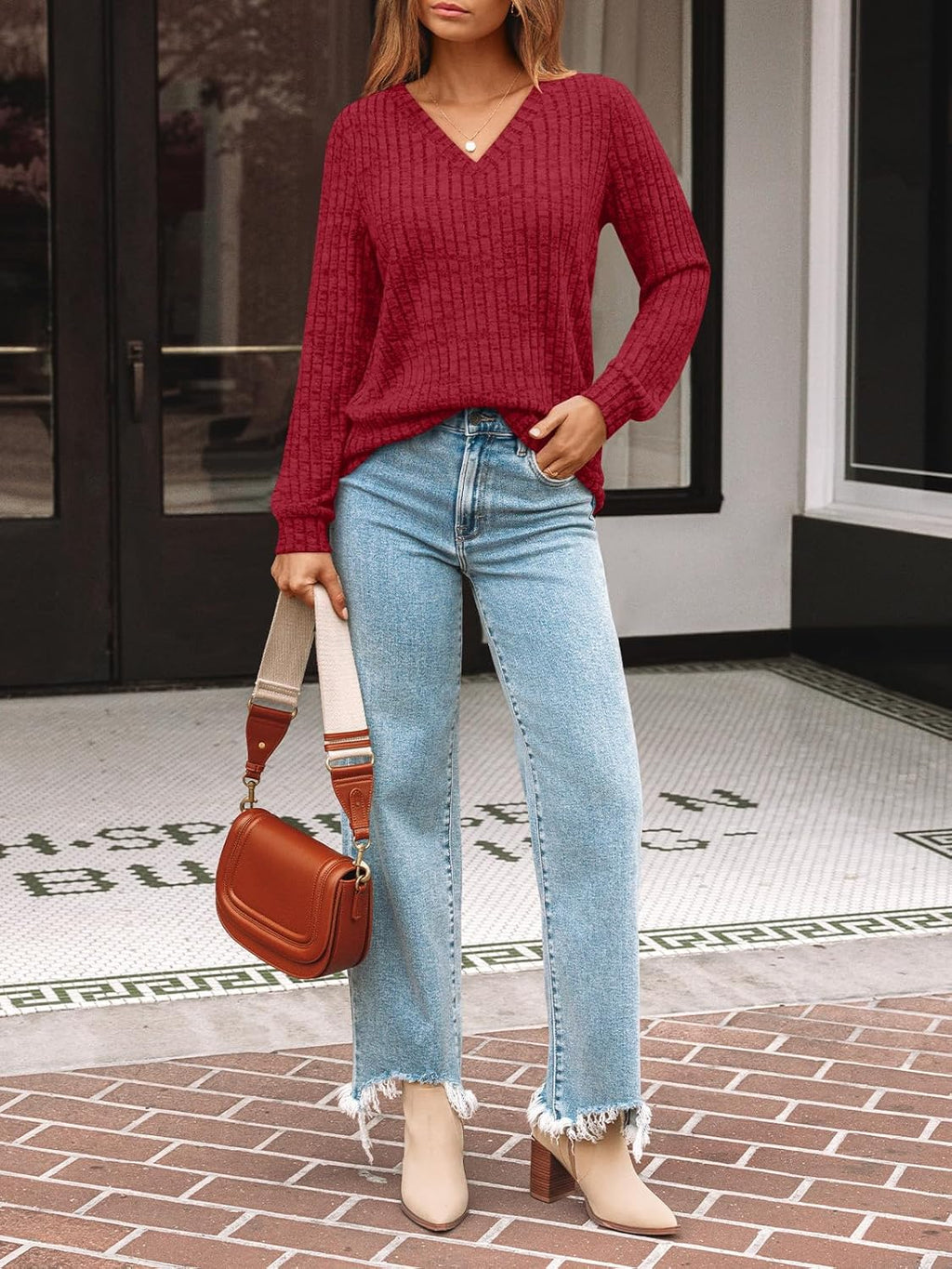 AUTOMET Womens V Neck Long Sleeve Shirt Fall Fashion Tops Tunic Dressy Casual Sweater Clothes Cute Trendy Work Outfits 2025