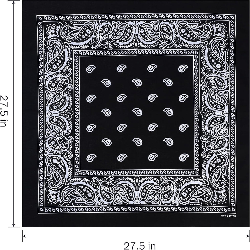 100% Cotton 27" x 27" Large Bandanas for Men & Women, Multi-Purpose Bandana Headbands, Square Head Scarf
