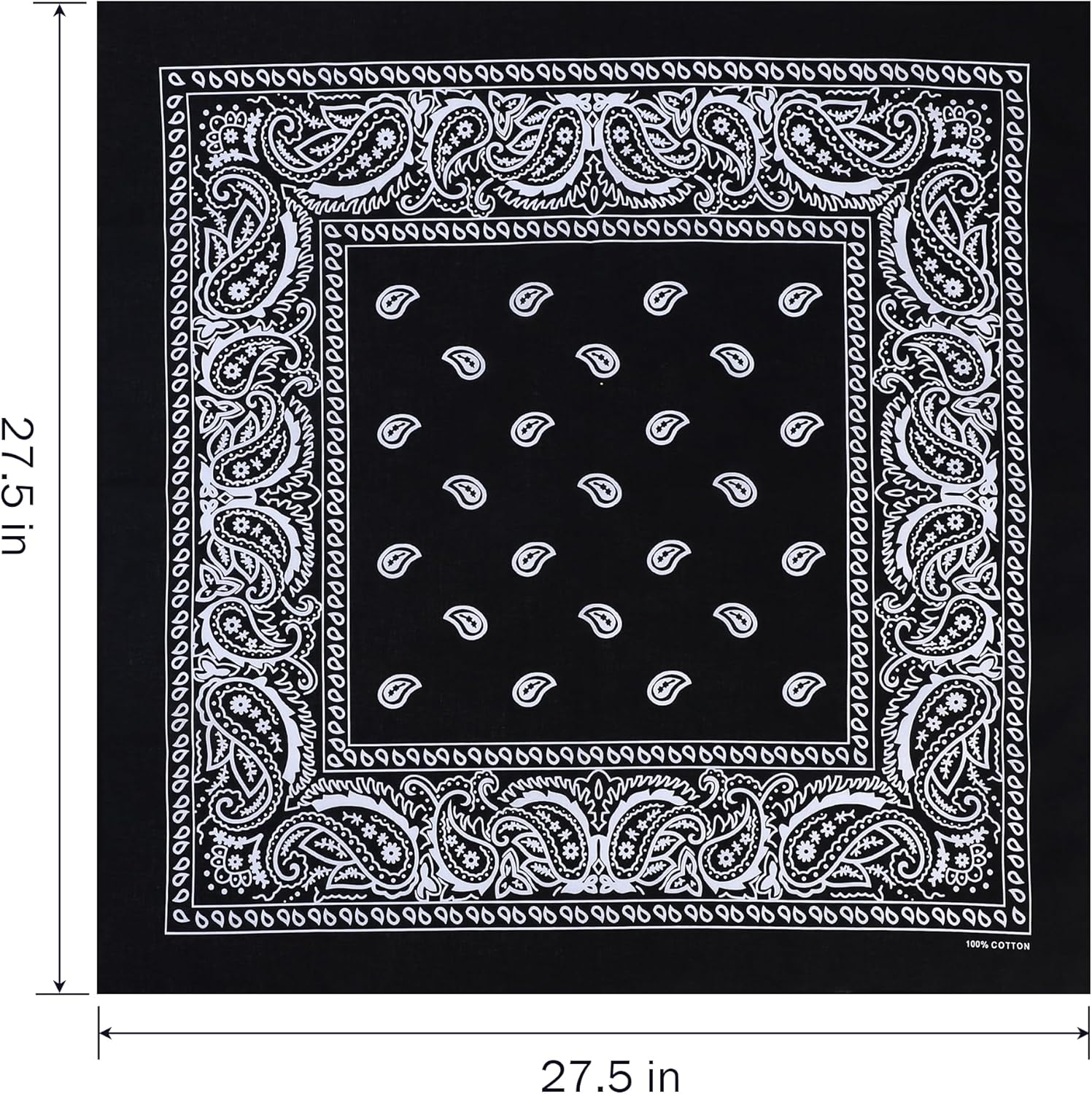 100% Cotton 27" x 27" Large Bandanas for Men & Women, Multi-Purpose Bandana Headbands, Square Head Scarf