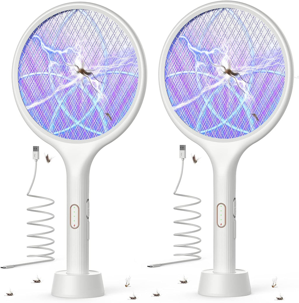 YISSVIC Electric Fly Swatter 4000V Bug Zapper Racket Dual Modes Mosquito Killer with Purple Mosquito Light Rechargeable for Indoor Home Office Backyard Patio Camping
