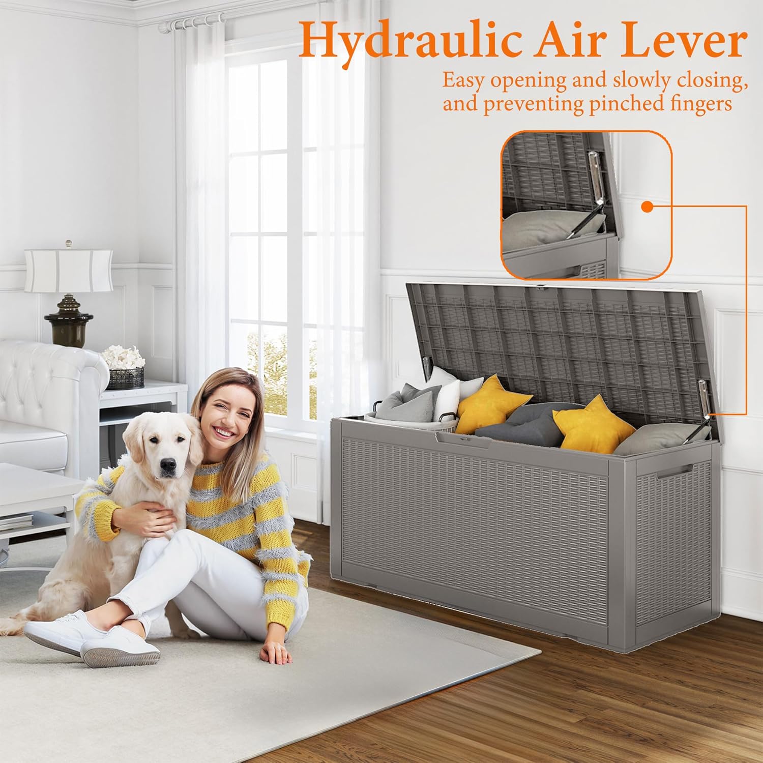 80 Gallon Resin Deck Box, Lockable Patio Outdoor Storage Box for Furniture, Garden Tools and Tools Storage, Waterproof Outside Storage Box - Black