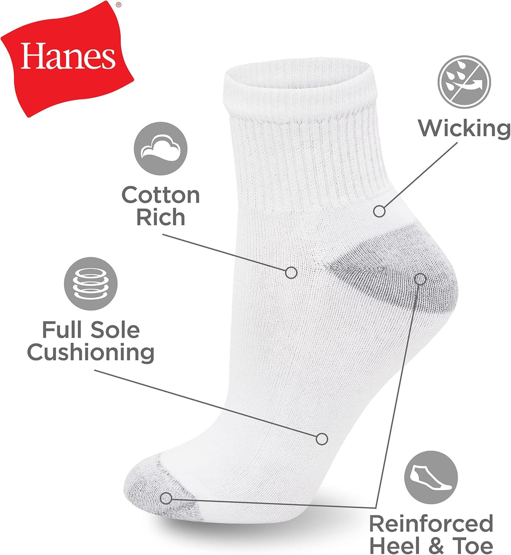 Hanes Women's Ankle, Moisture-Wicking Socks for Women, Cushioned Athletic Ankle Socks, 10-Pack