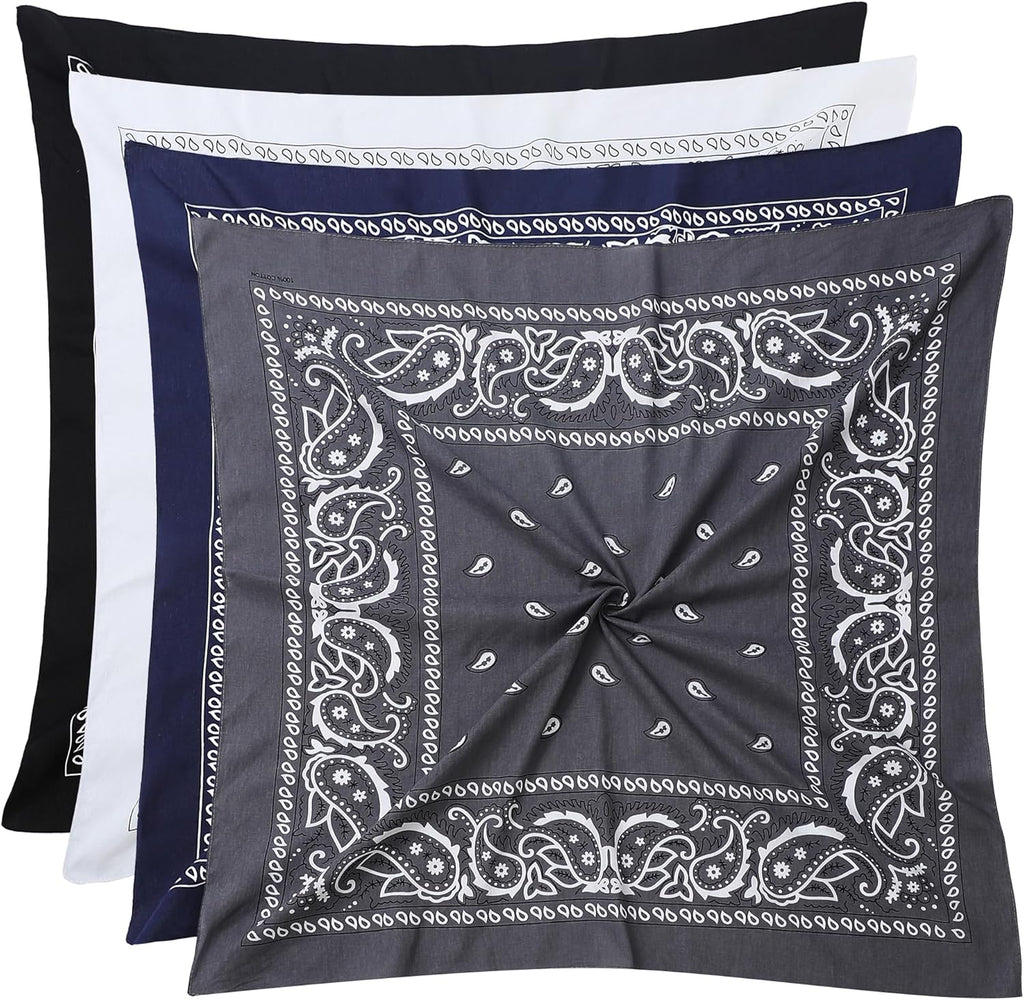 100% Cotton 27" x 27" Large Bandanas for Men & Women, Multi-Purpose Bandana Headbands, Square Head Scarf