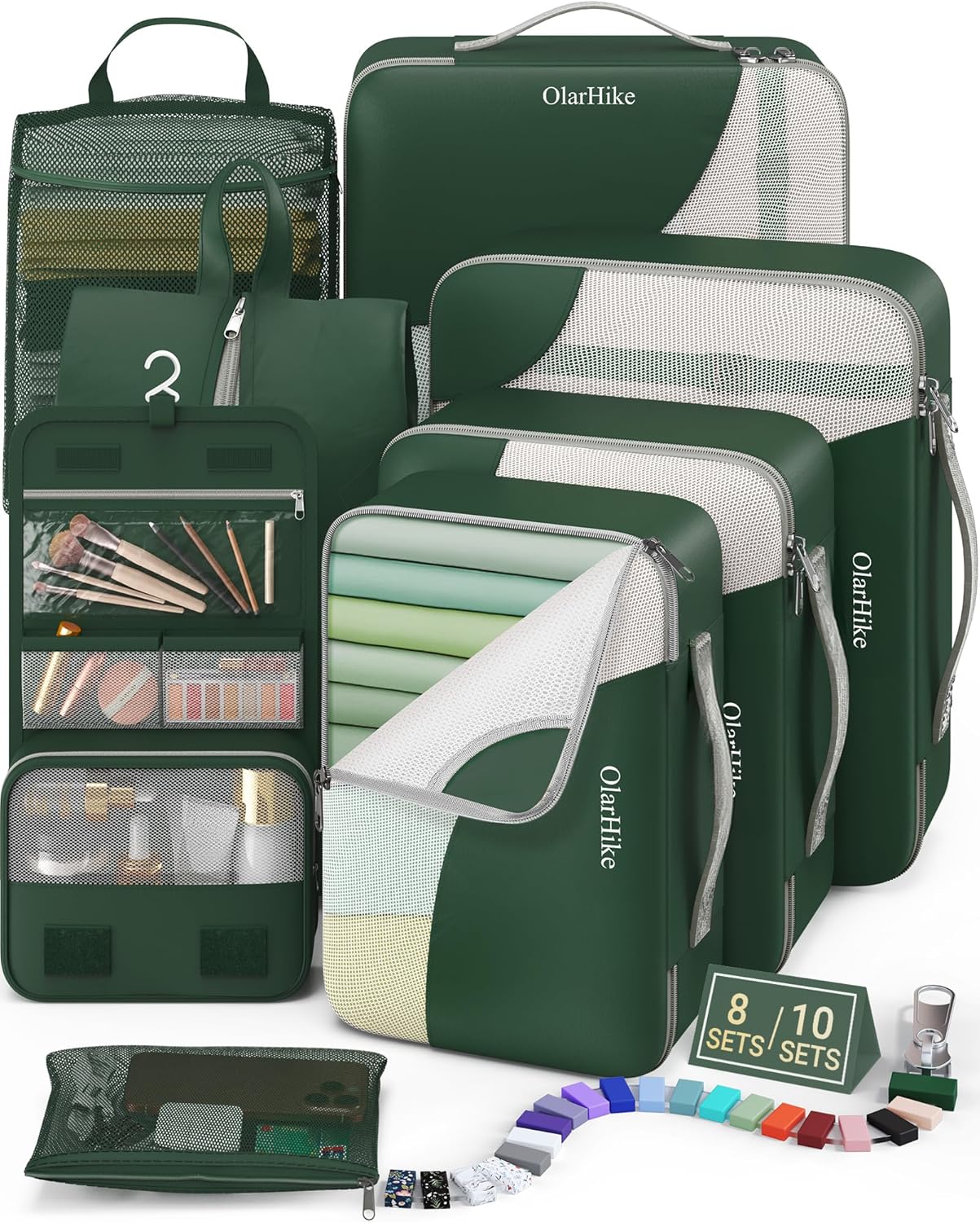 10 Set/8 Set Packing Cubes for Travel, Gifts for Women Mom,Anti-Tearing Suitcase Organizer for Luggage with Shoe & Hanging Toiletry Bag,OlarHike Vacation Essentials & Accessories for Cruise Ship,Cream