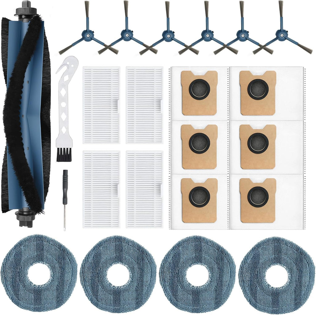 23 Pack C20 Omni Replacement Parts Accessories for Eufy C20 Omni Robot Vacuums kit, 1 Roller Brush, 4 HEPA Filters, 4 Mop Pads, 6 Side Brushes, 6 Dust Bags, 1 Clean Tool, 1 Screwdriver