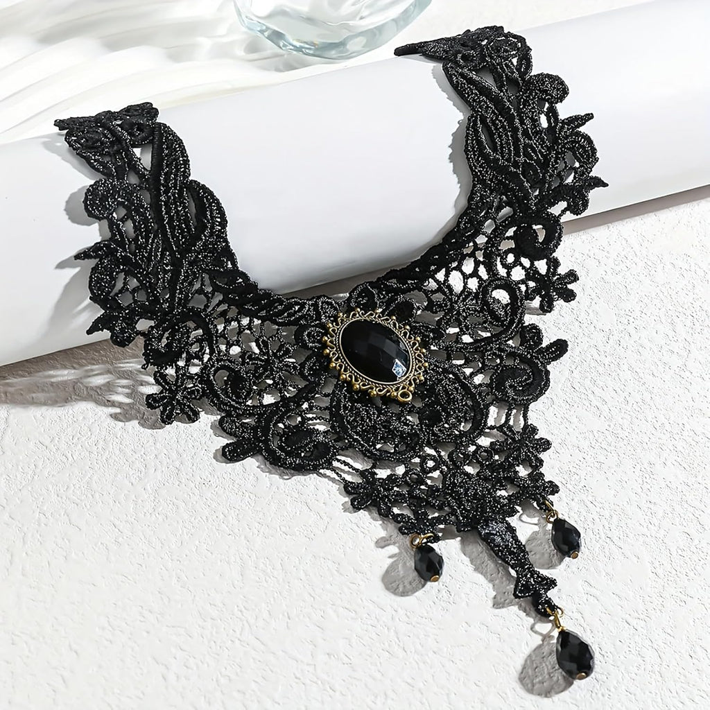 Fesciory Black Necklaces for Women, Adjustable Layered Velvet Leather Lace Collar Necklace, Goth Jewelry Gifts.