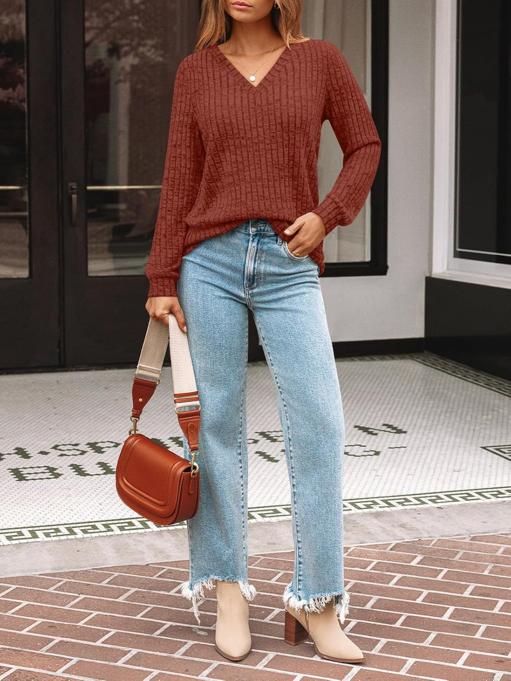 AUTOMET Womens V Neck Long Sleeve Shirt Fall Fashion Tops Tunic Dressy Casual Sweater Clothes Cute Trendy Work Outfits 2025