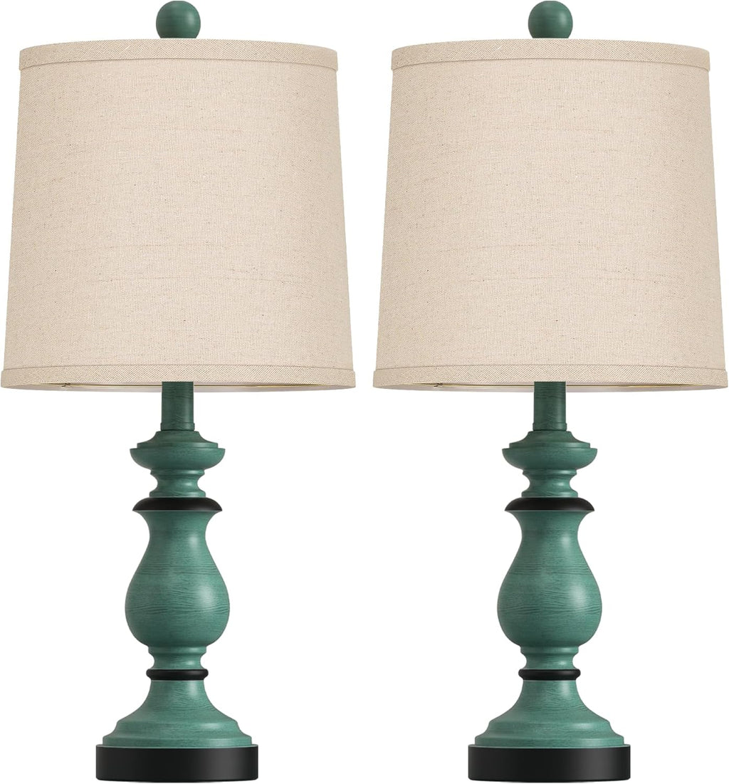 PARTPHONER Traditional Table Lamp Set of 2, Rustic Farmhouse Table Lamps for Living Room Bedroom, 22" Bedside Desk Lamps Vintage Nightstand Lamps with Linen Shades, Antique Grey
