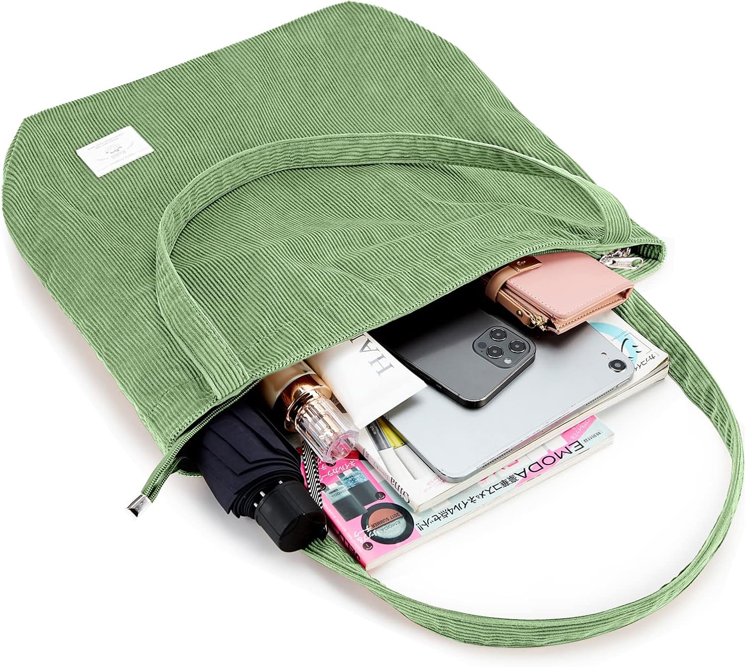 KALIDI Women Corduroy Tote Bag Zipper Casual Tote's Handbag Big Capacity Shoulder Bag with Pockets